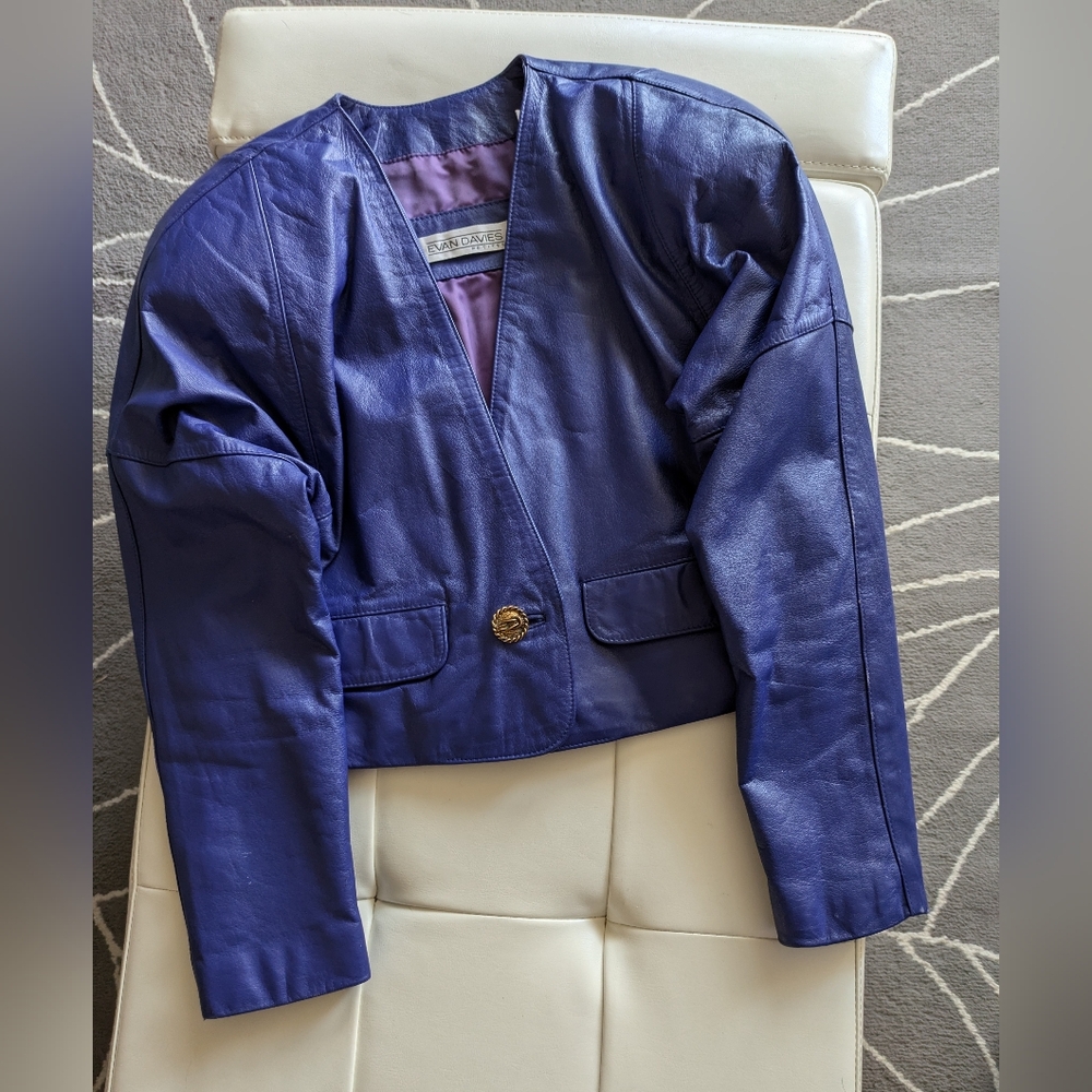 Vintage 80's Blue Leather Jacket - Picture 5 of 13